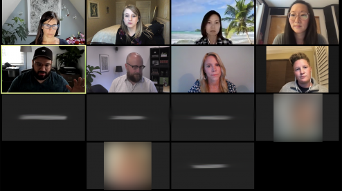 A zoom meeting with video blocks of the panelist