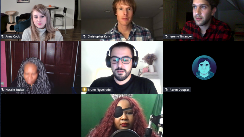 A group of speakers on a virtual call including Anna E. Cook, Raven Douglas, Bruno Figueiredo, Chris Kark, Crystal Preston-Watson, Jeremy Tinianow and Natalie Patrice Tucker