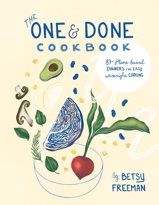 The One and Done cookbook cover with illustrated colorful veggies